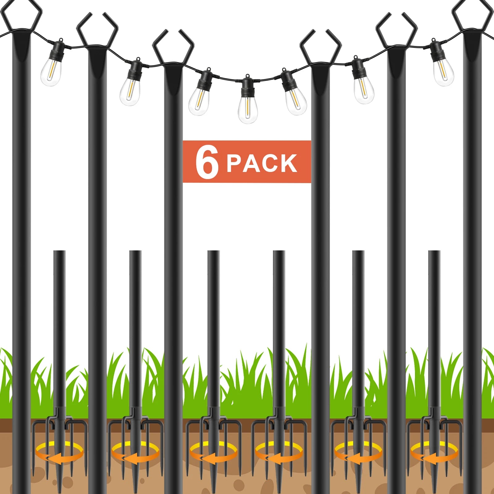 6 Pack 10FT Metal String Light Poles