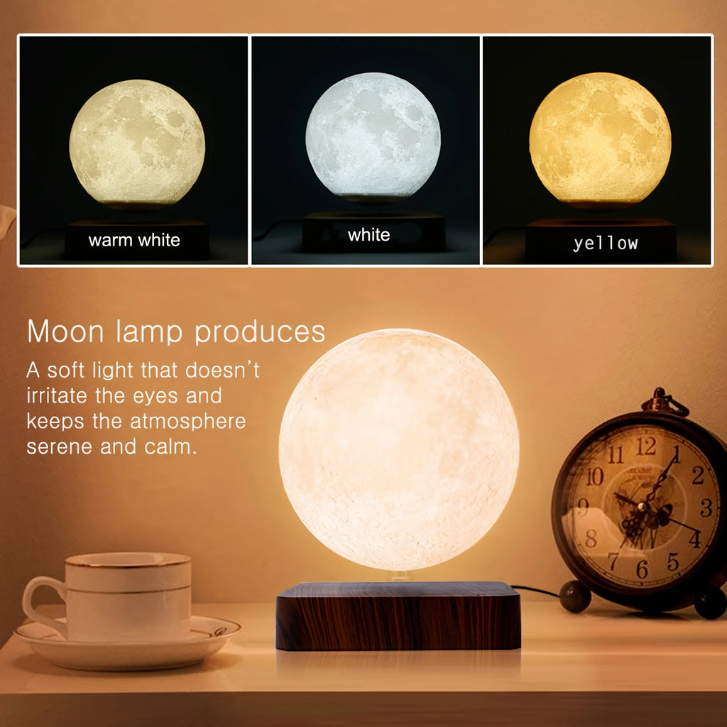 Floating Rotating LED Moon Lamp with Wooden Base,