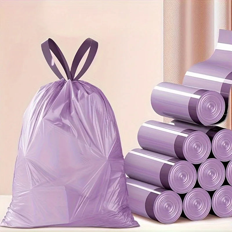 100PCS Purple Leakproof Drawstring Trash Bags