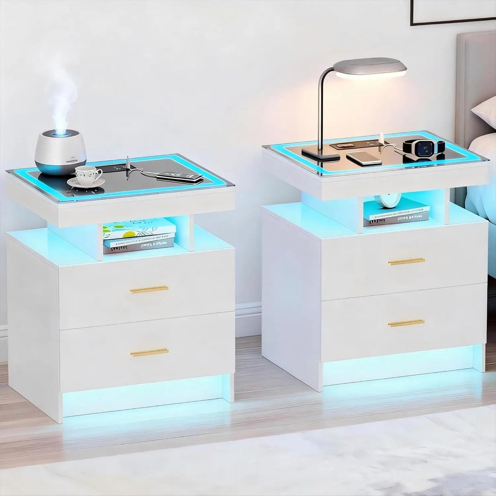 2 Nightstands Wireless Charging LED