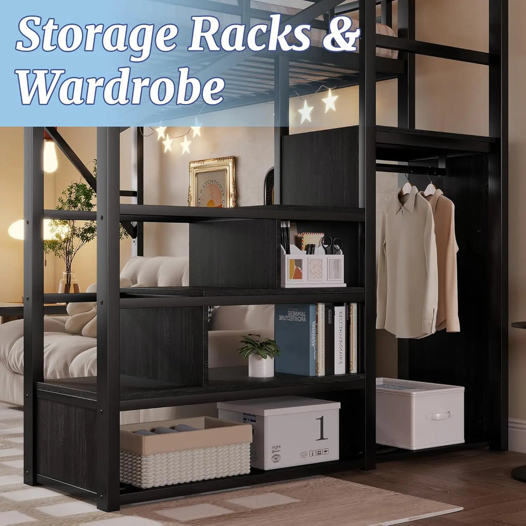 Queen Size Loft Bed with Stairs & Storage