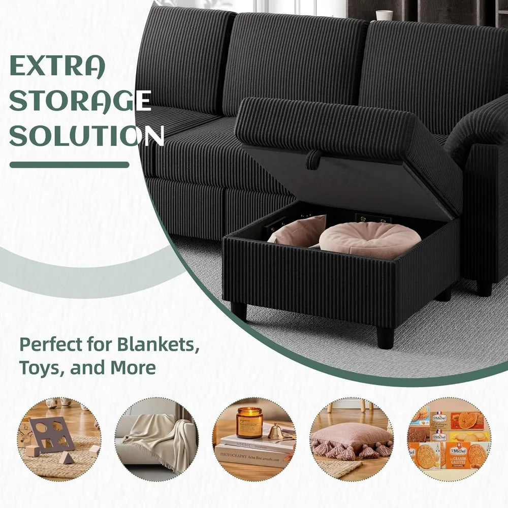 79" L Shaped 3 Seat Convertible Sofa