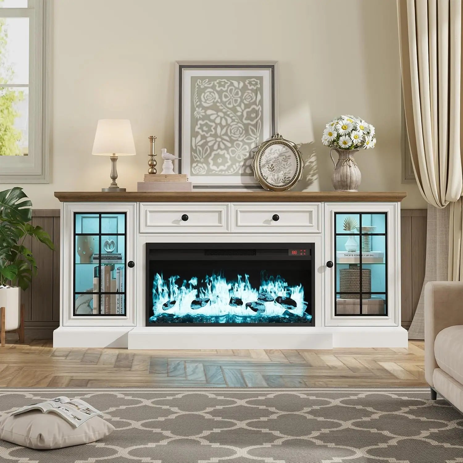 Entertainment Center with Electric Fireplace and LED Lights
