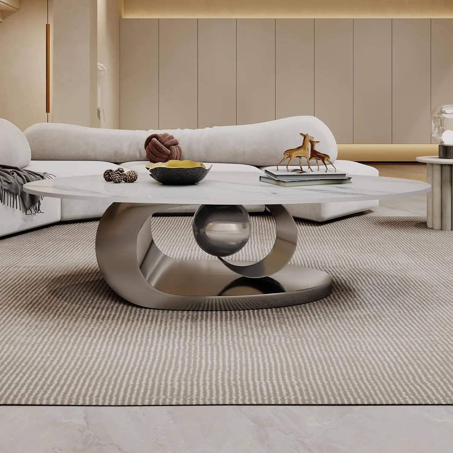 Coffee Table withStainless Steel Pedestal,