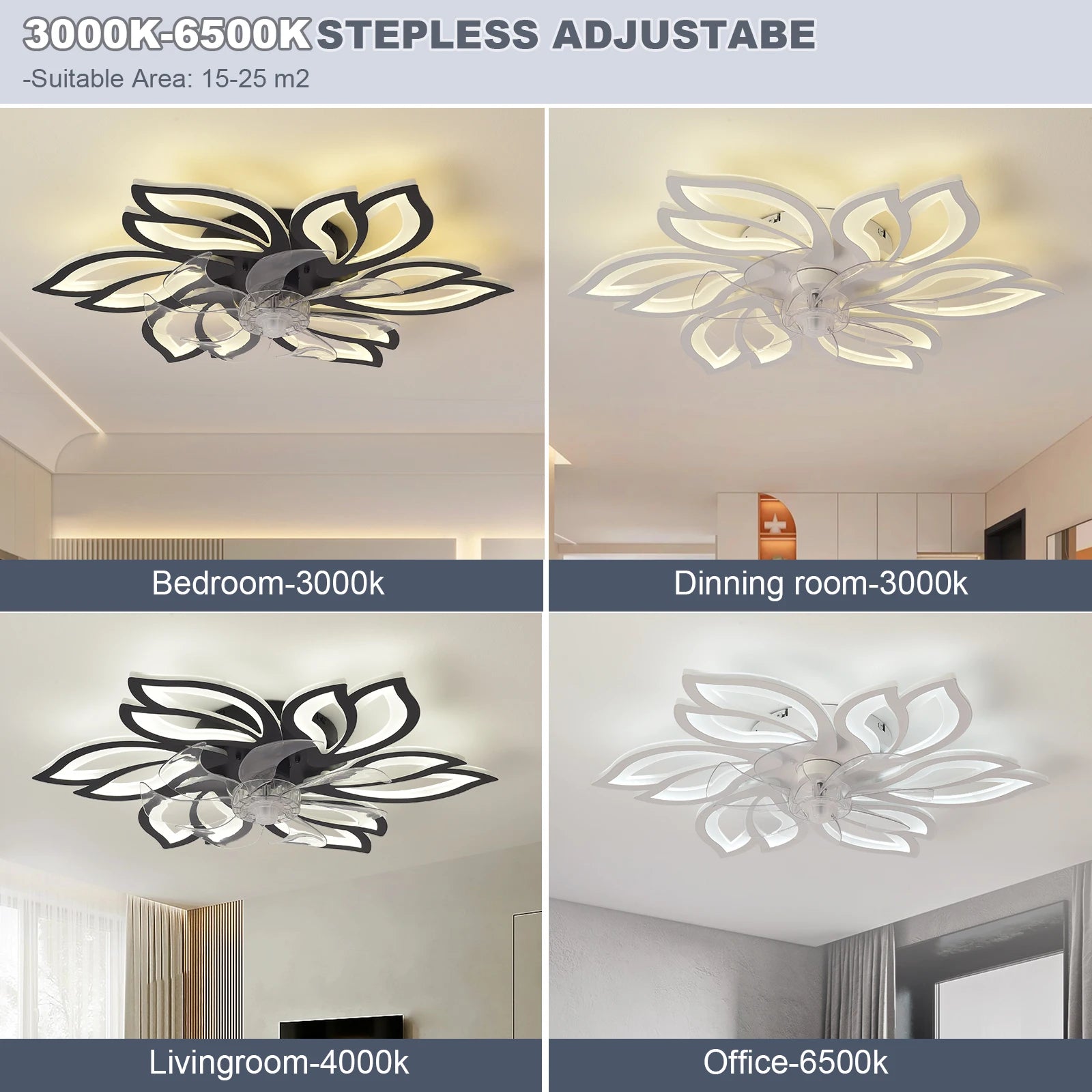 Ceiling Light with Silent Fan, adjustable speed, dimmable LED, remote control