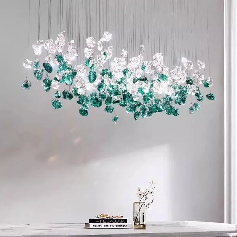 Nordic Green Stone Glass Led Pendant Lights For Dining Room Chandeliers Lighting Lustre Home Living Loft Hanging Lamp Luminaire