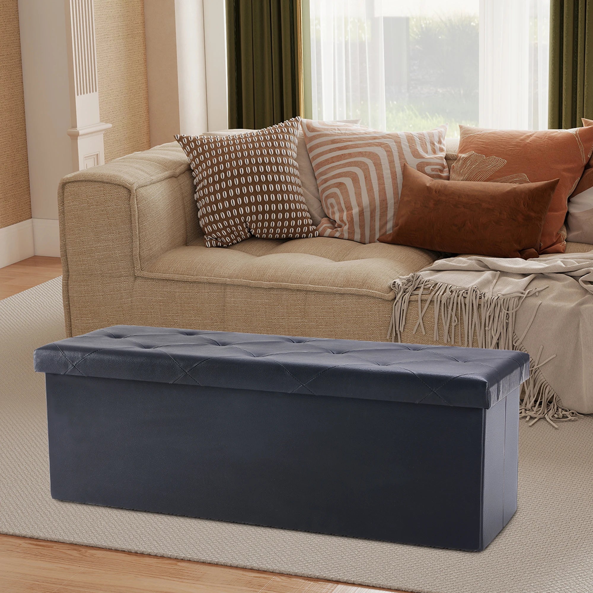 43" Leather Folding Ottoman