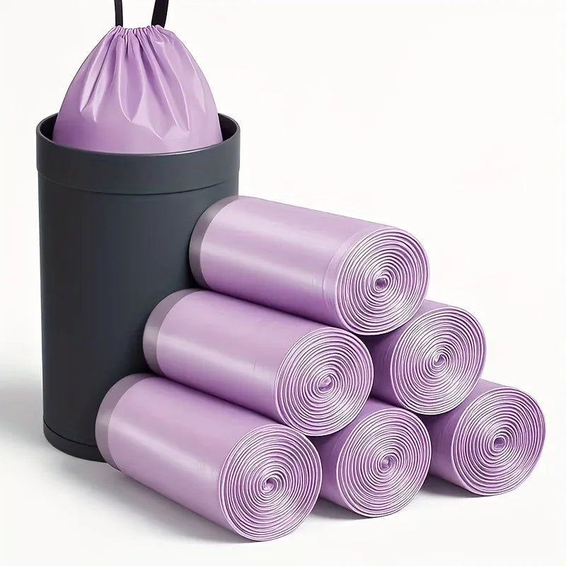 100PCS Purple Leakproof Drawstring Trash Bags