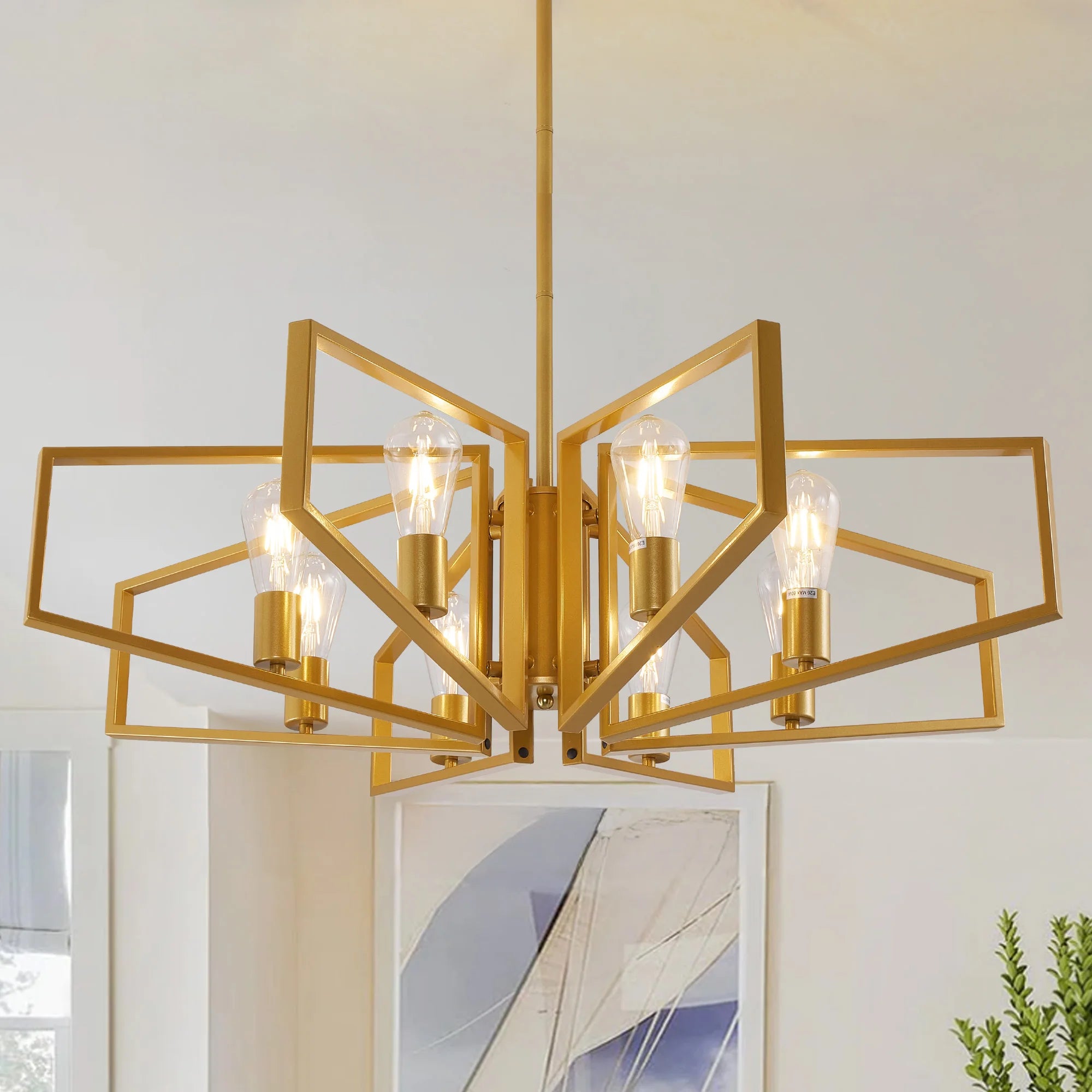 8-Light Geometric Chandelier Adjustable Height Metal Pendant