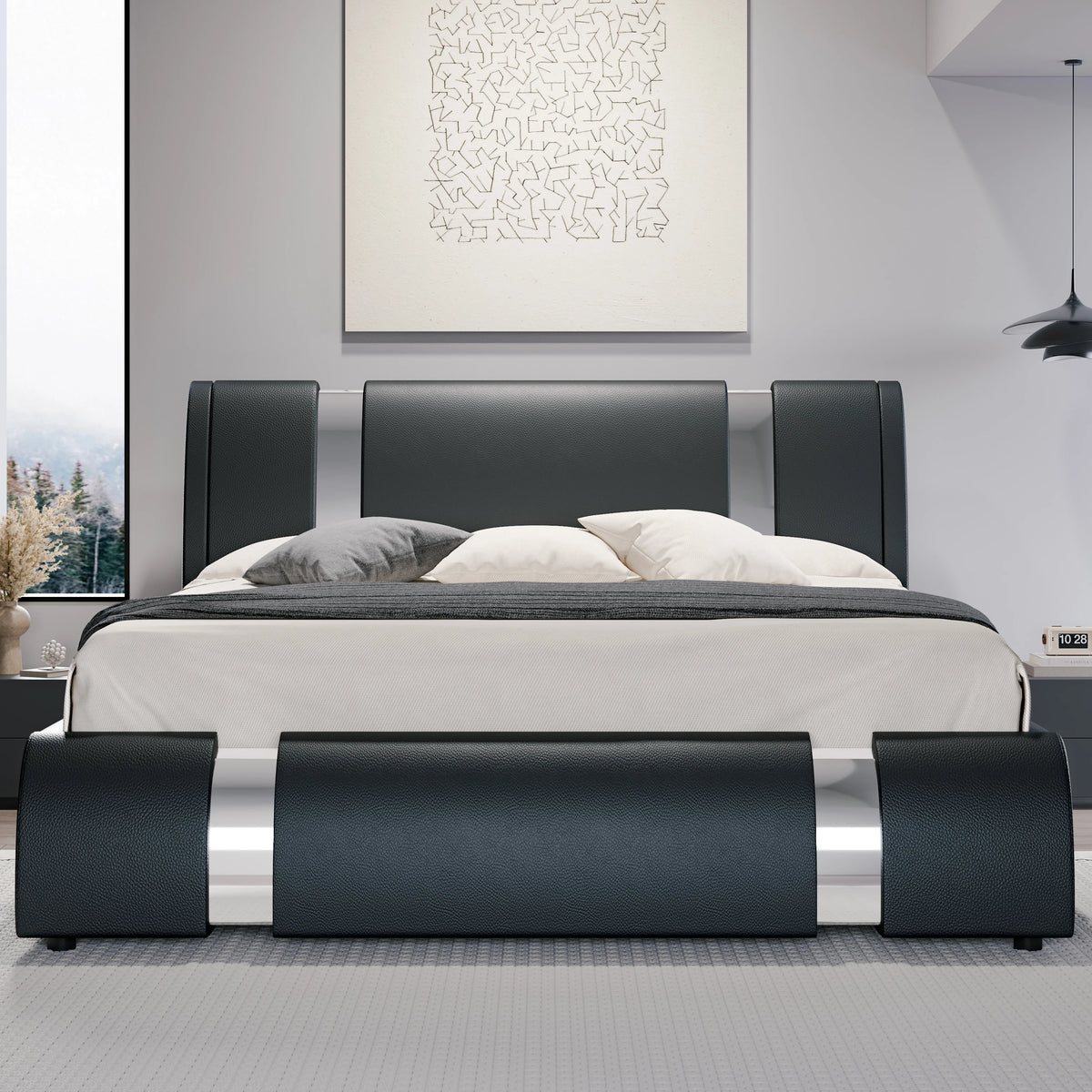 Leather Low Profile Platform Bed