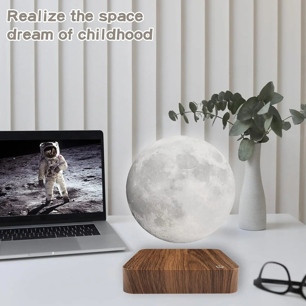 Floating Rotating LED Moon Lamp with Wooden Base,