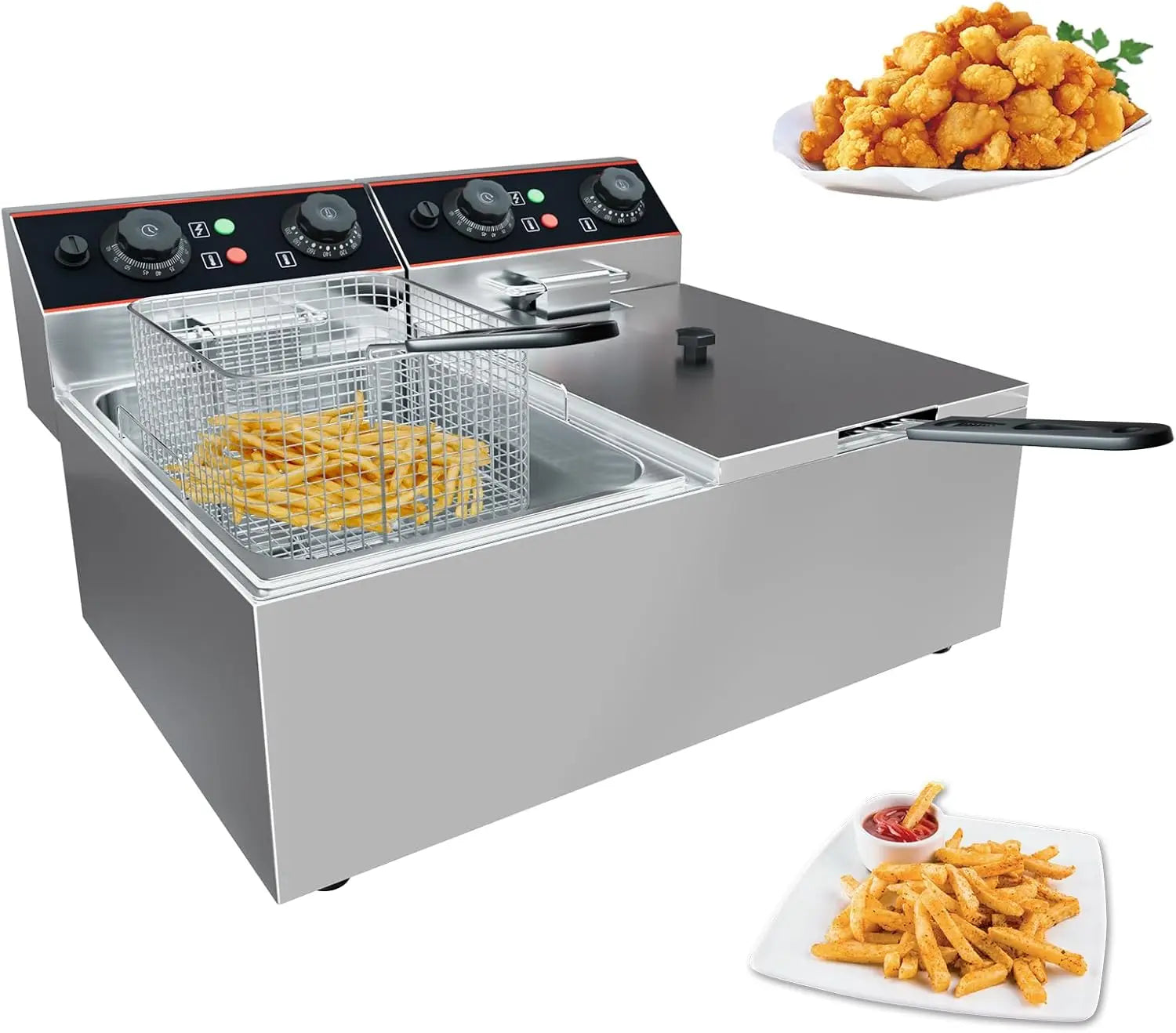 Stainless Steel Electric Deep Fryer with Baskets