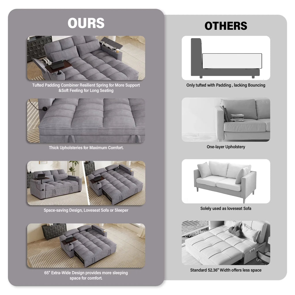 3-in-1 Folding Corduroy Convertible Sofa Bed