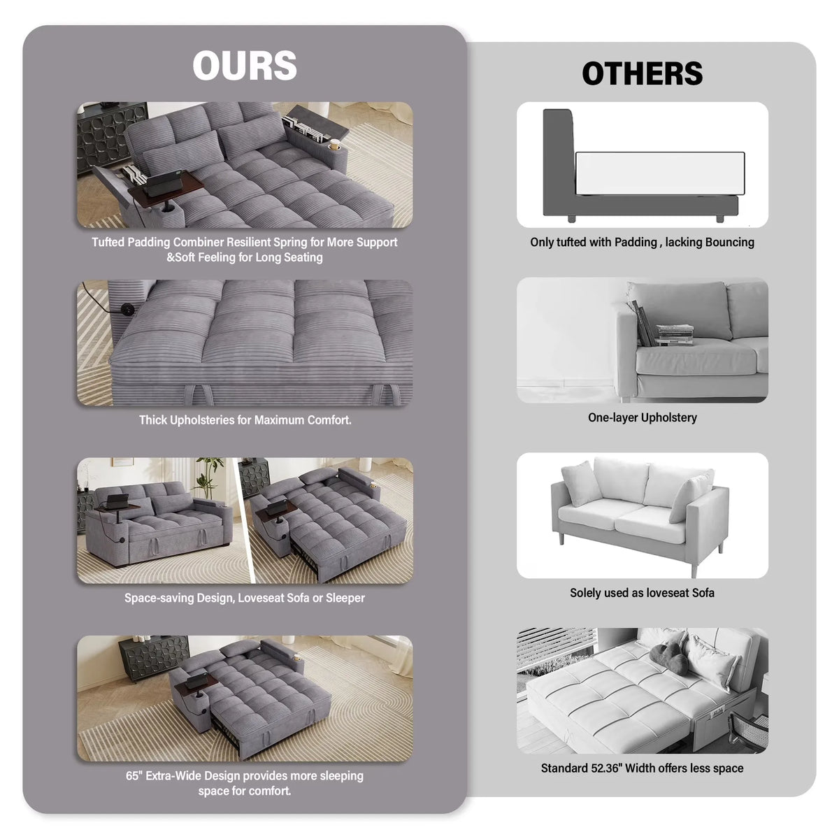 3-in-1 Folding Corduroy Convertible Sofa Bed