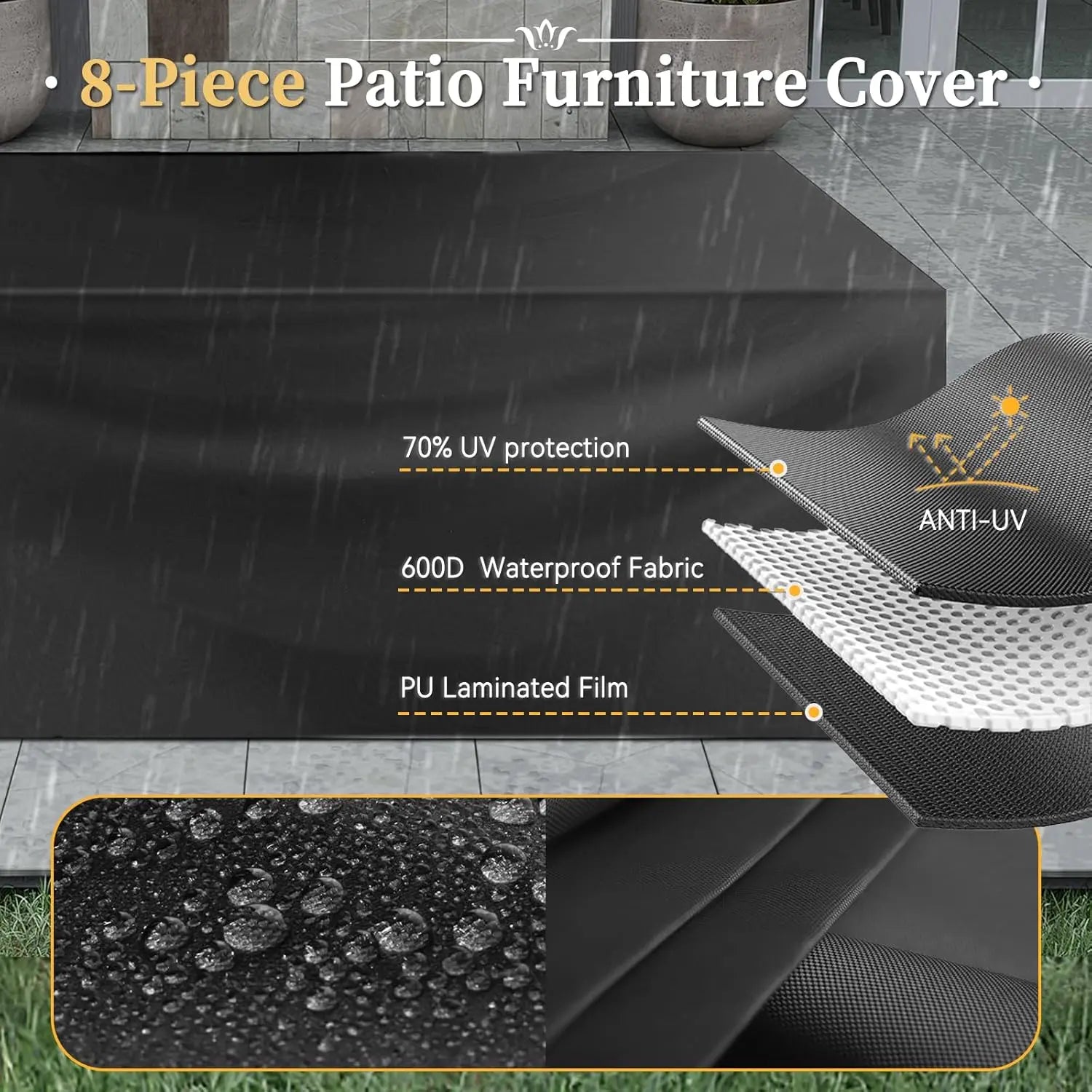 8 Pcs Patio Set With 44” Fire Pit Table