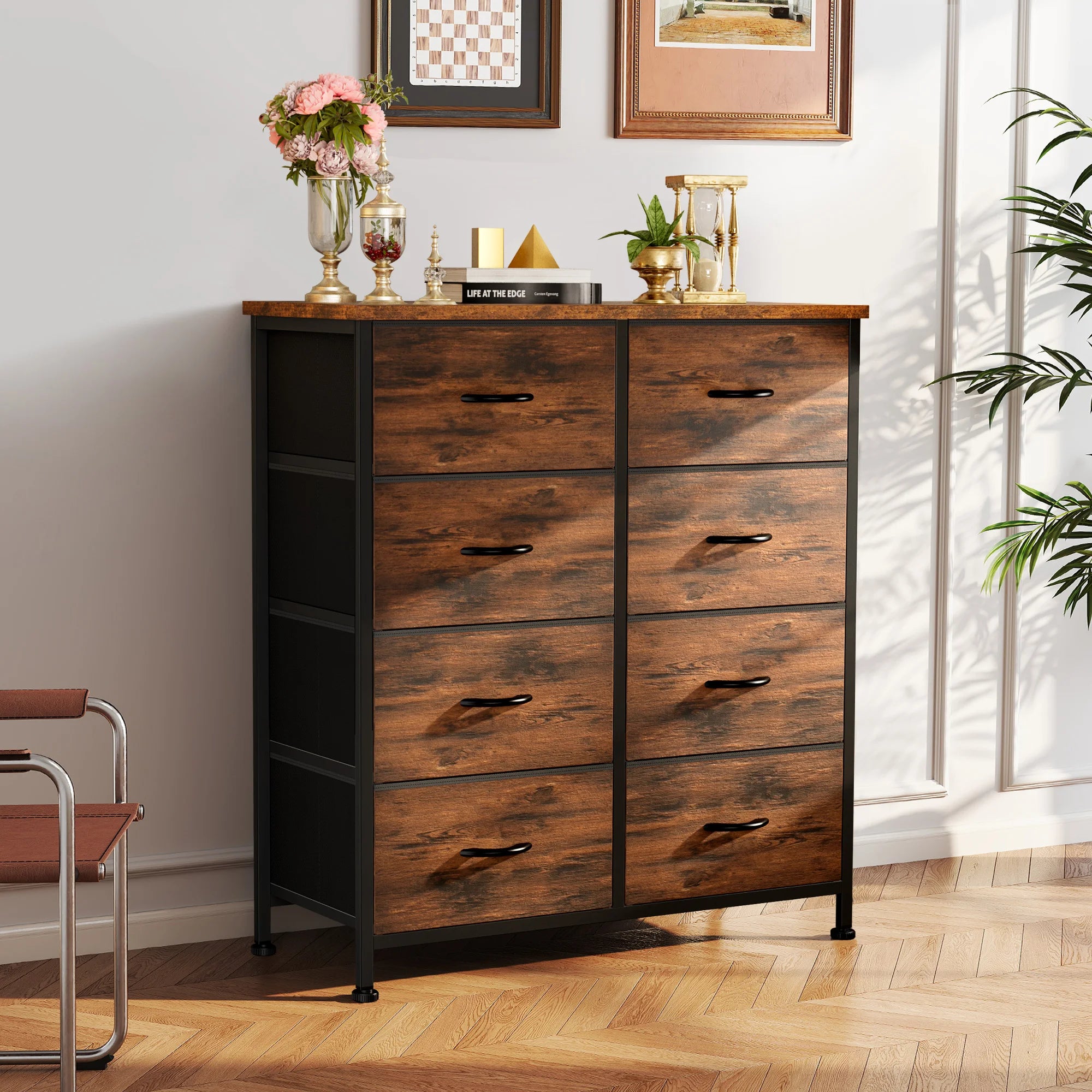 8 Fabric Drawers Dresser Steel Frame Assembly