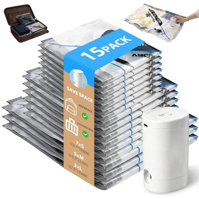 15 Pack Vacuum Bags ,Rechargeable Air Pump