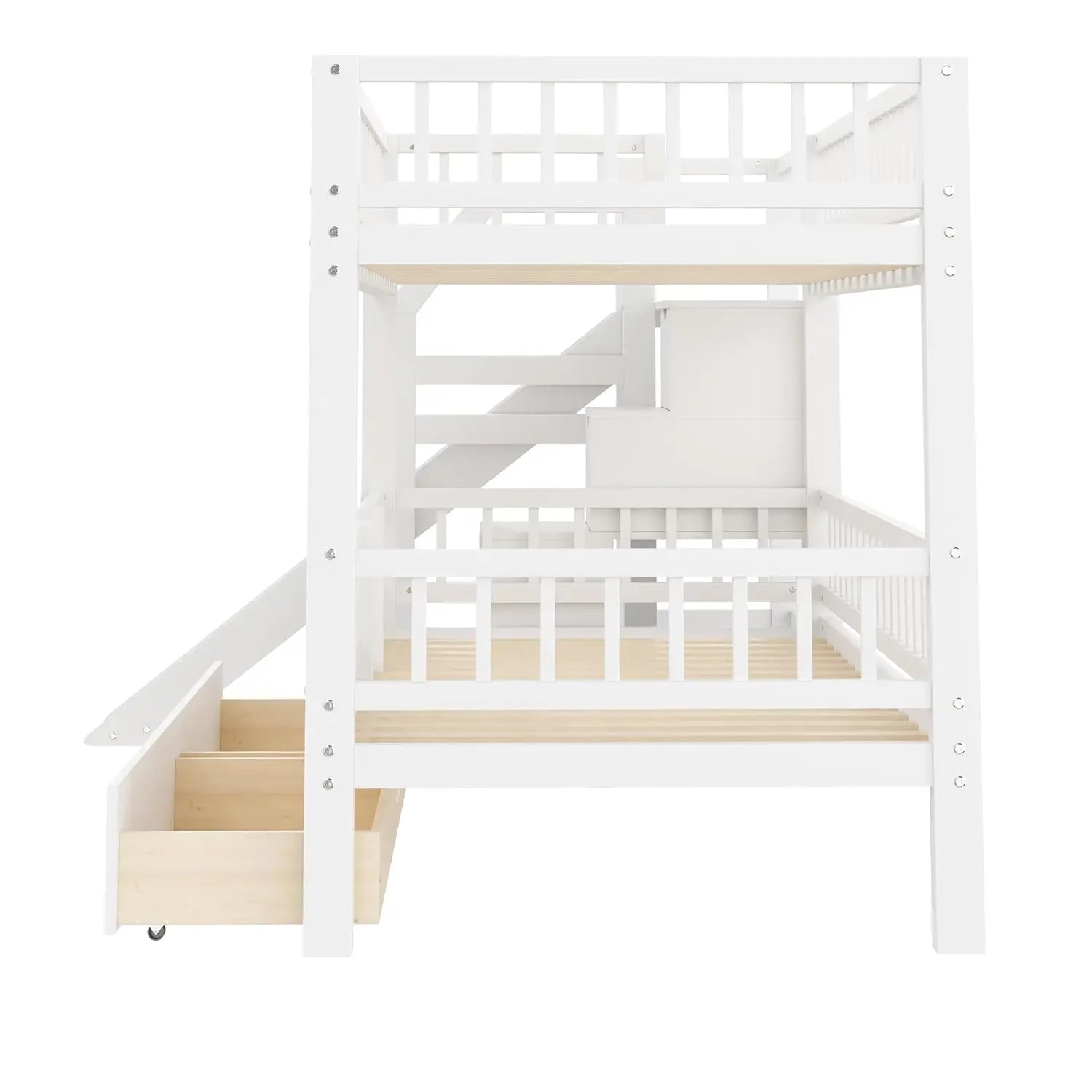 Twin Over Twin Bunk Bed with Slide, Storage Drawers & Staircase