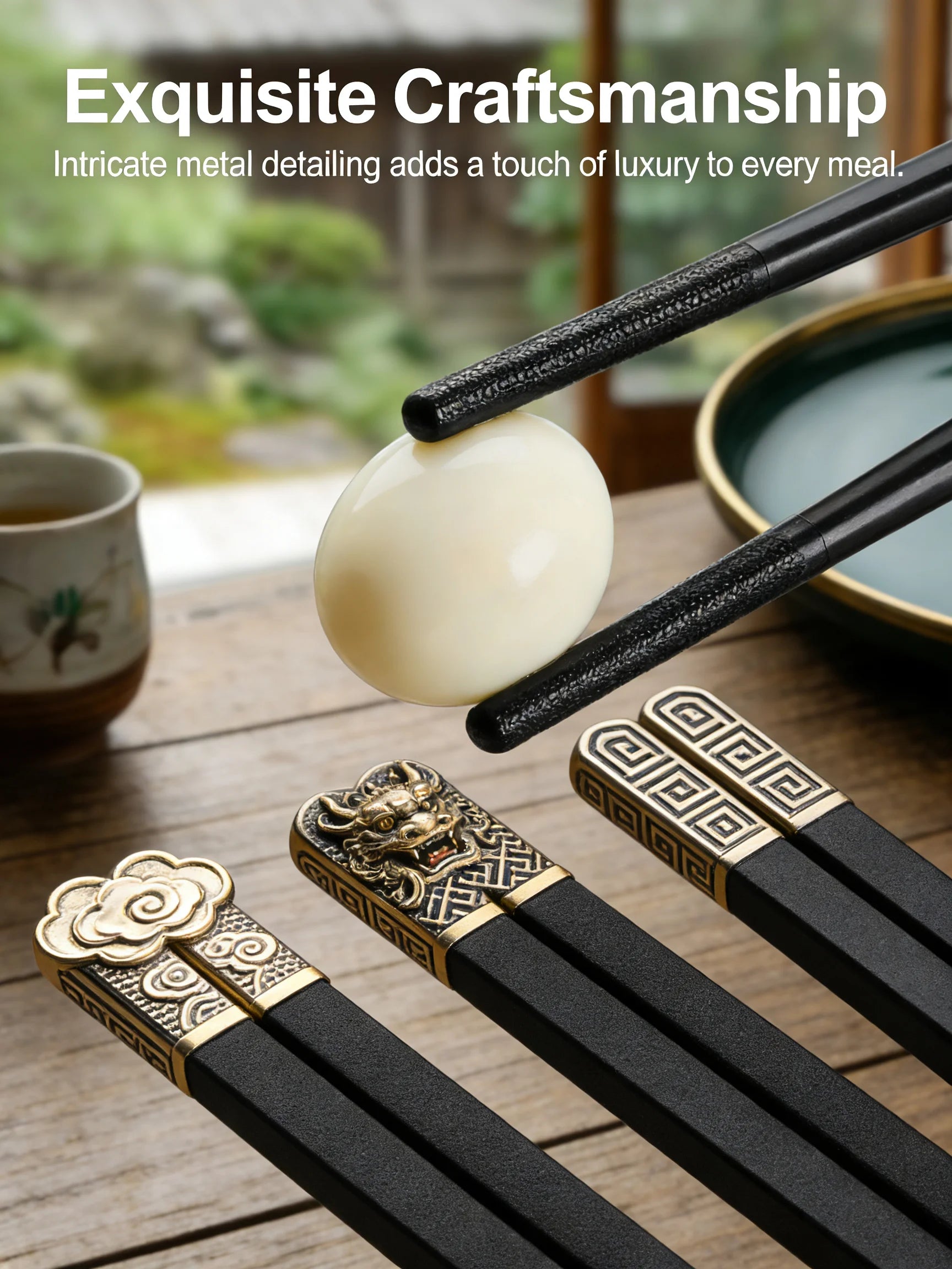 Black Alloy Reusable Chopsticks 5-Piece Set
