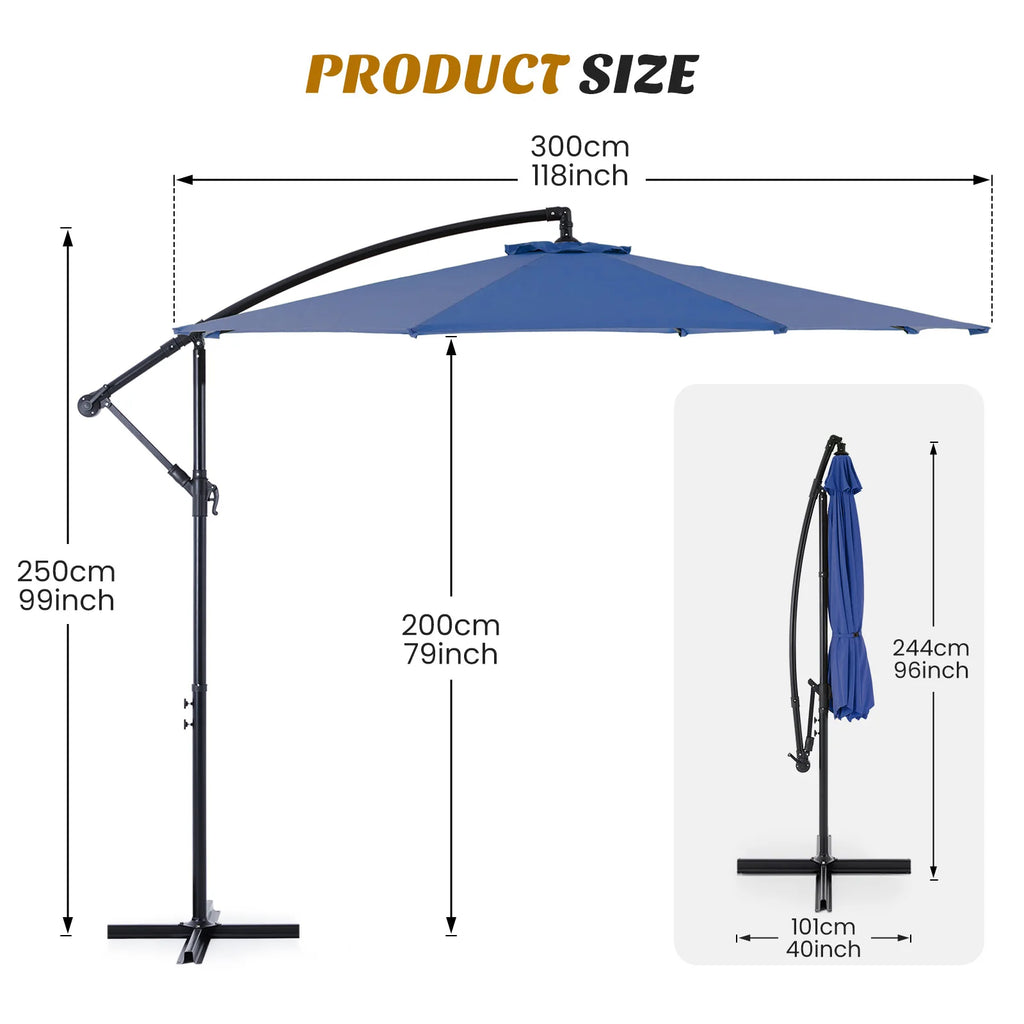 10FT Cantilever Umbrella, Easy Tilt, UV Protection