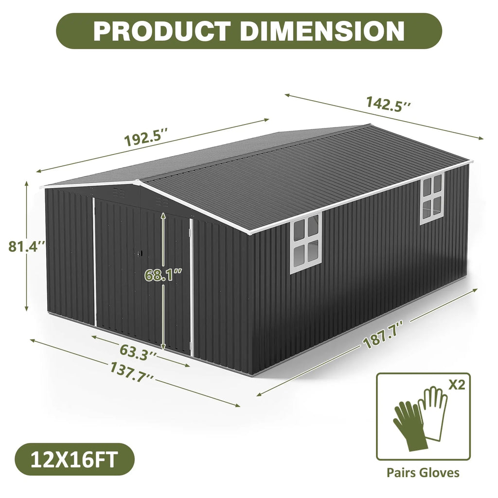 10x10~12x18FT Outdoor Metal Storage Shed