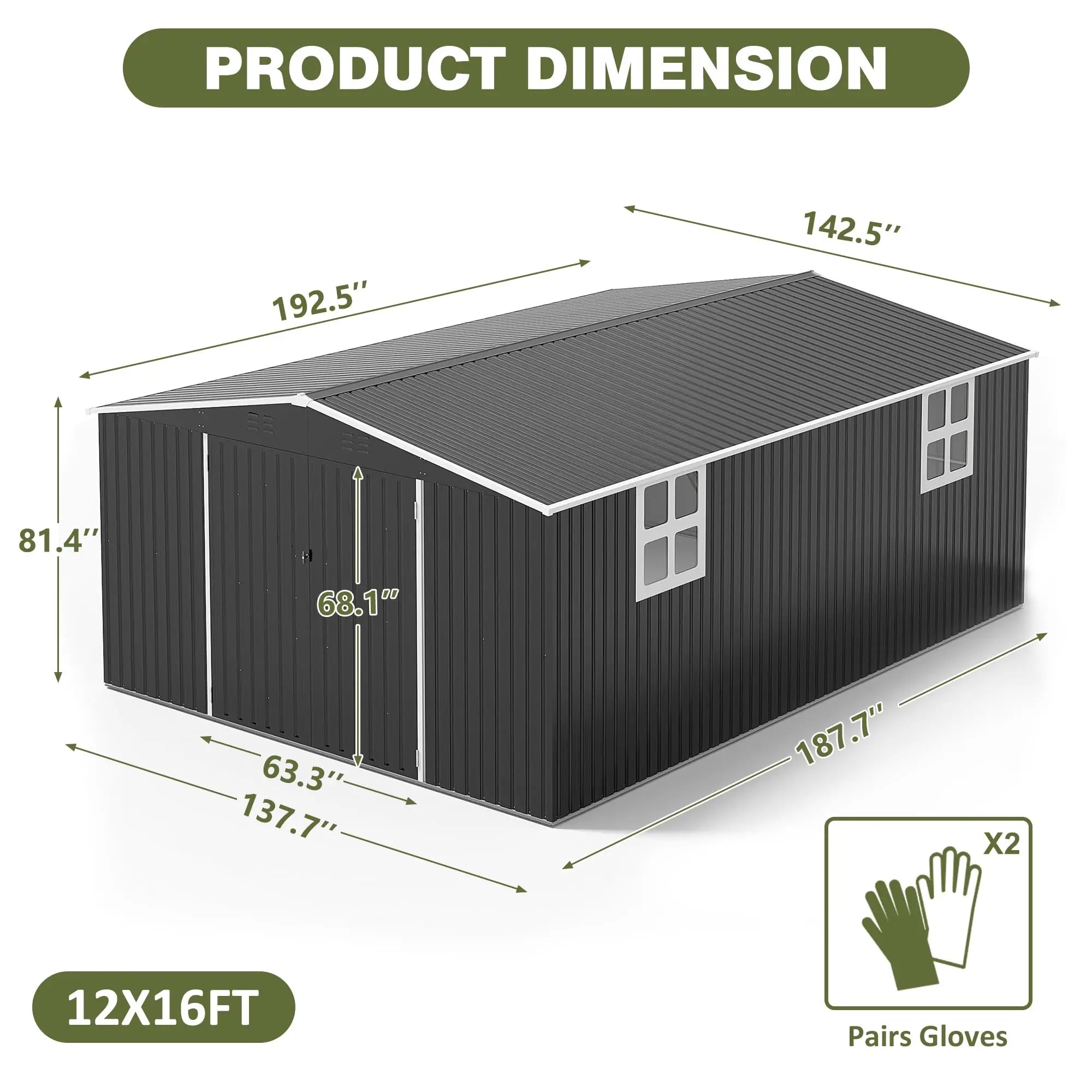10x10~12x18FT Outdoor Metal Storage Shed