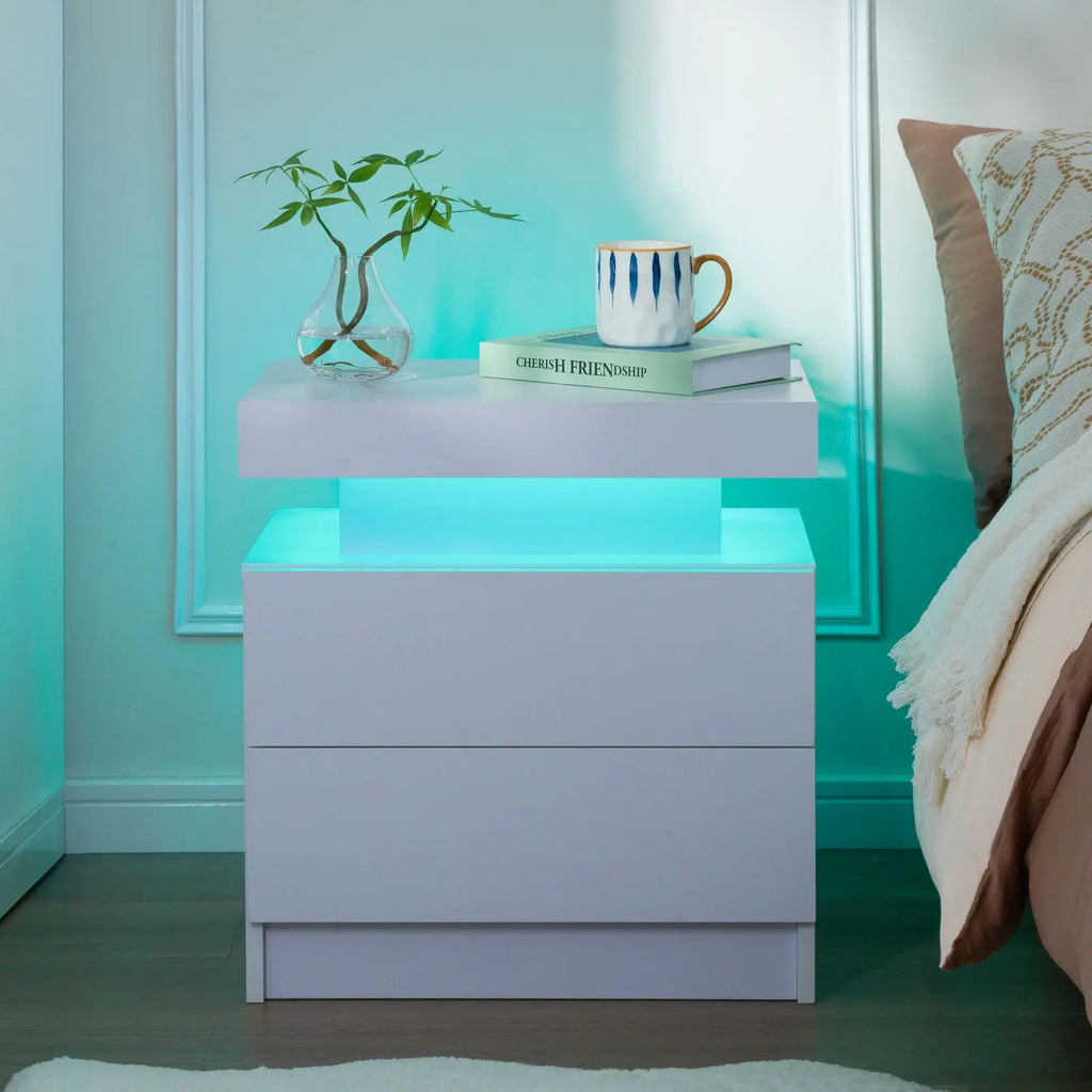 2 LED Nightstand with 2 Drawers