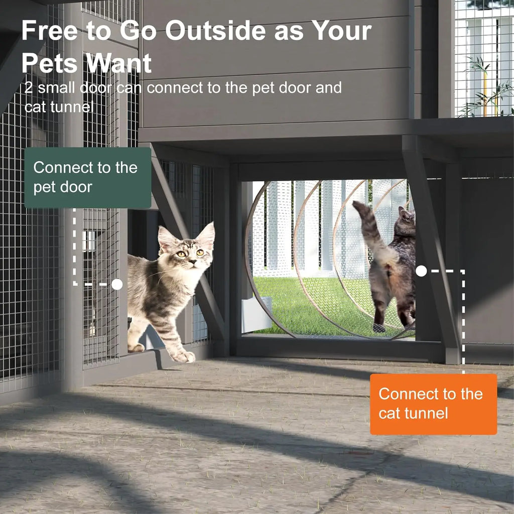 Outdoor Multiple Cats Cat Enclosure, Waterproof/Sunshine Roof