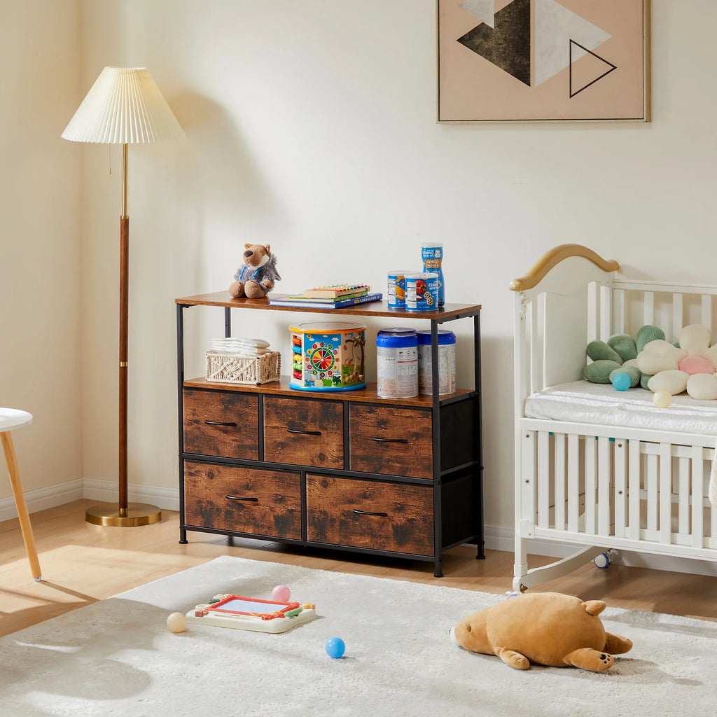 Fireplace TV Stand with 5 Fabric Drawers