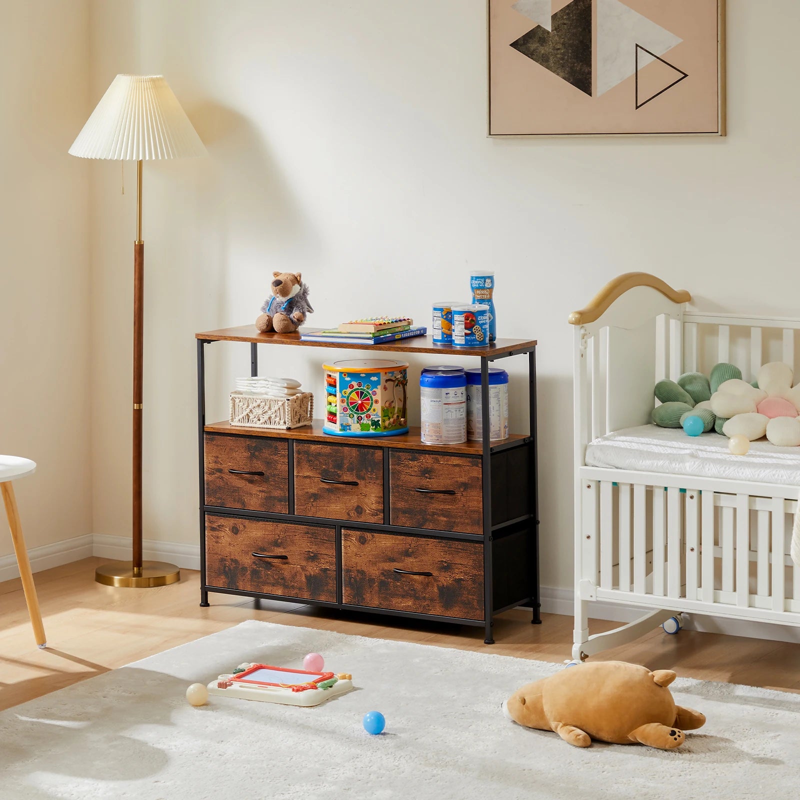 Fireplace TV Stand with 5 Fabric Drawers