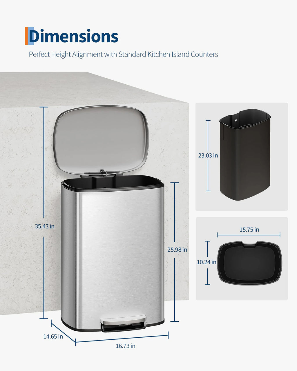 Kitchen/Bathroom Step-On Trash Can Combo Set