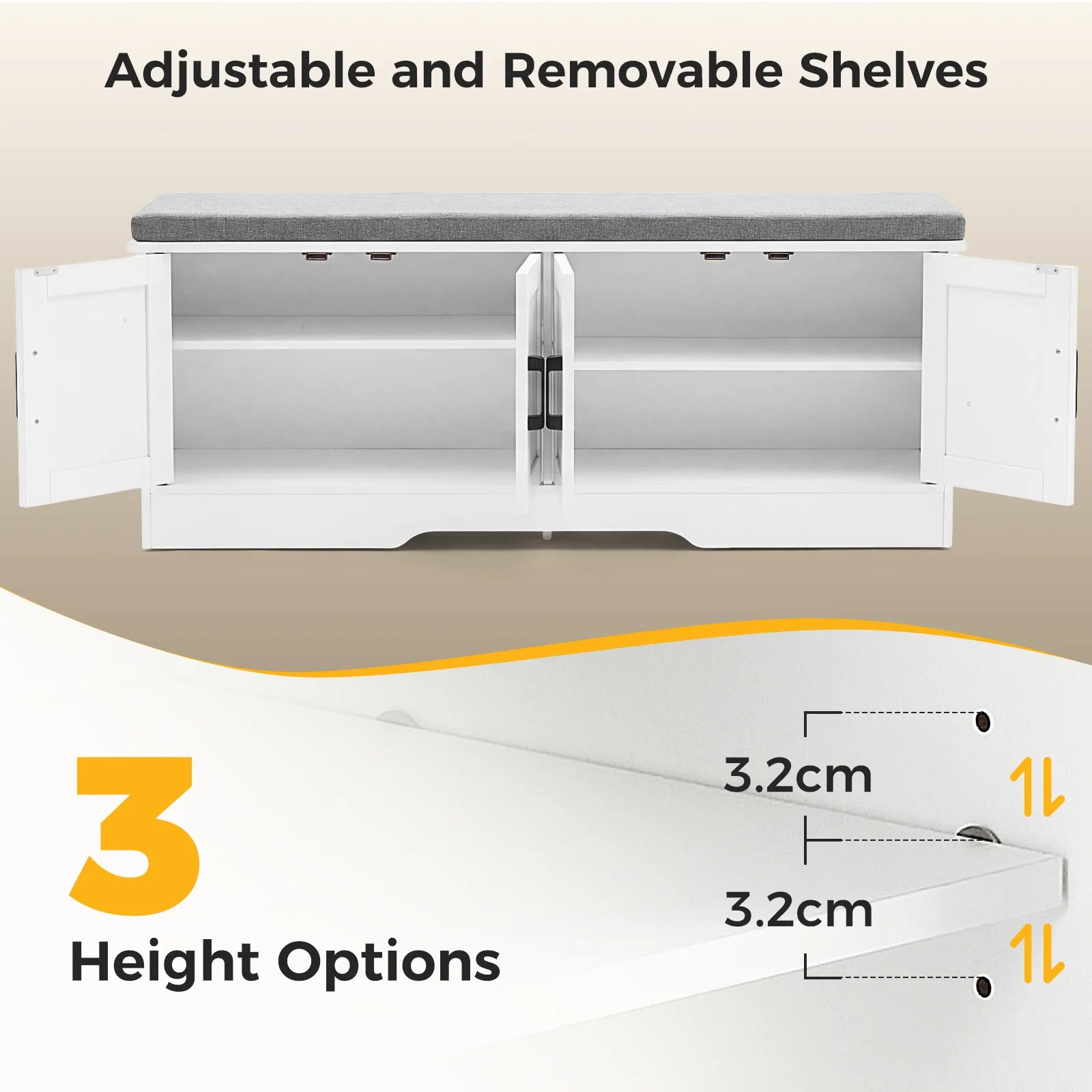 Storage Bench with Padded Seat Cushion