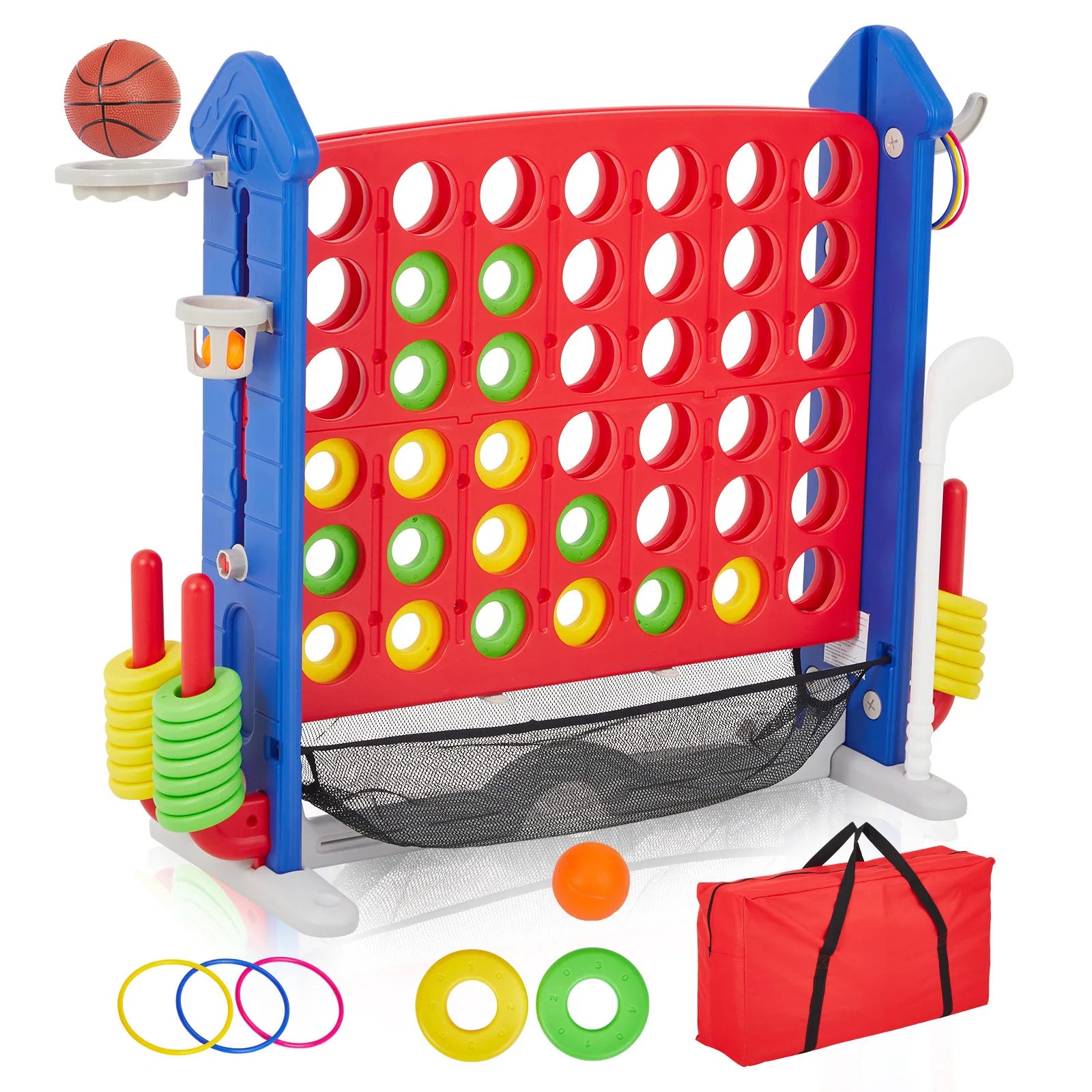 4-in-1 Giant Connect Game, Basketball, ring hoop
