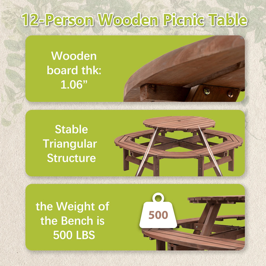 Solid Wood Round Picnic Table