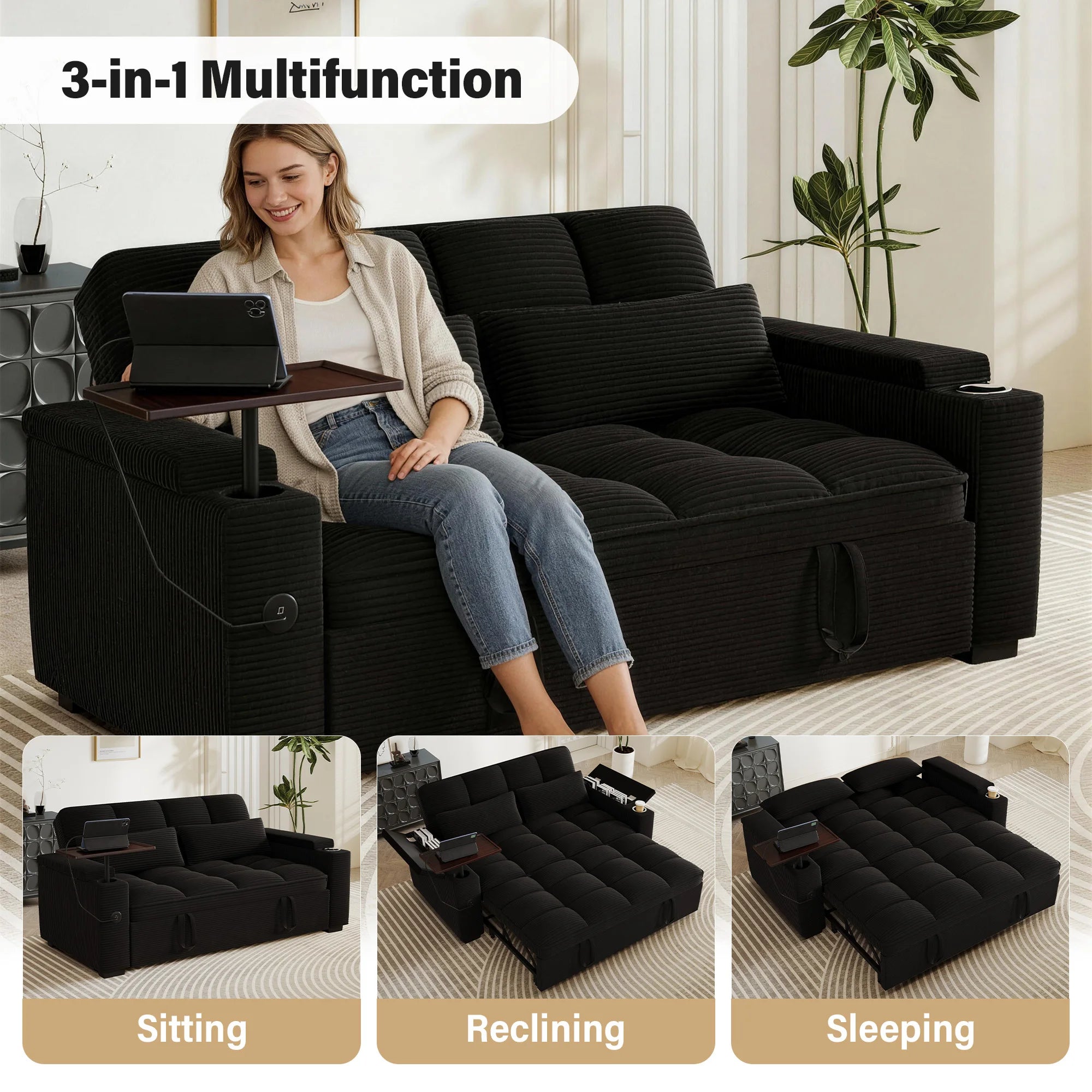 3-in-1 Folding Convertible Sofa Bed