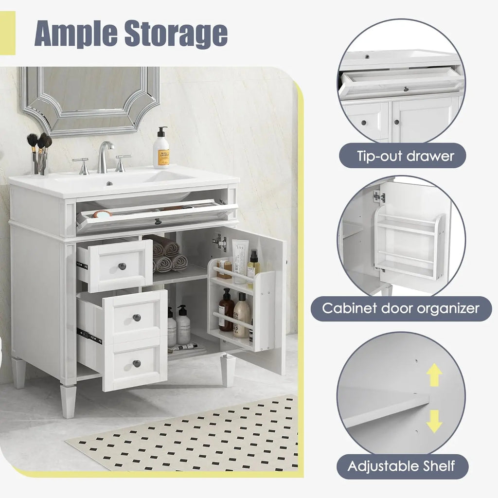 30" Bathroom Vanity Ceramic Sink
