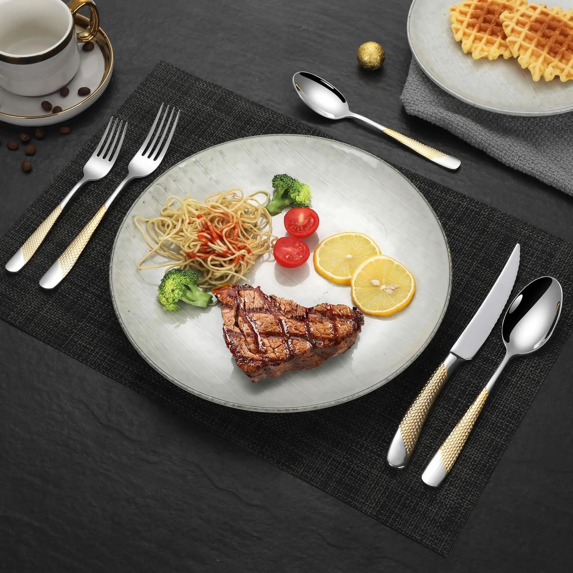 Hammered Modern Golden/Silvery Silverware Set, 40pcs