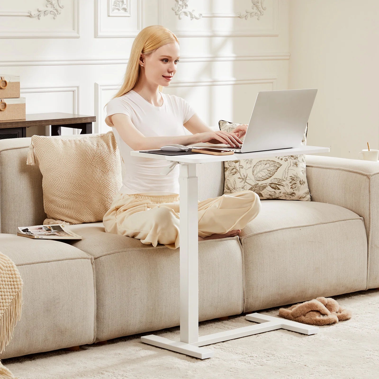Sofa Table Adjustable Height, Hidden Wheels