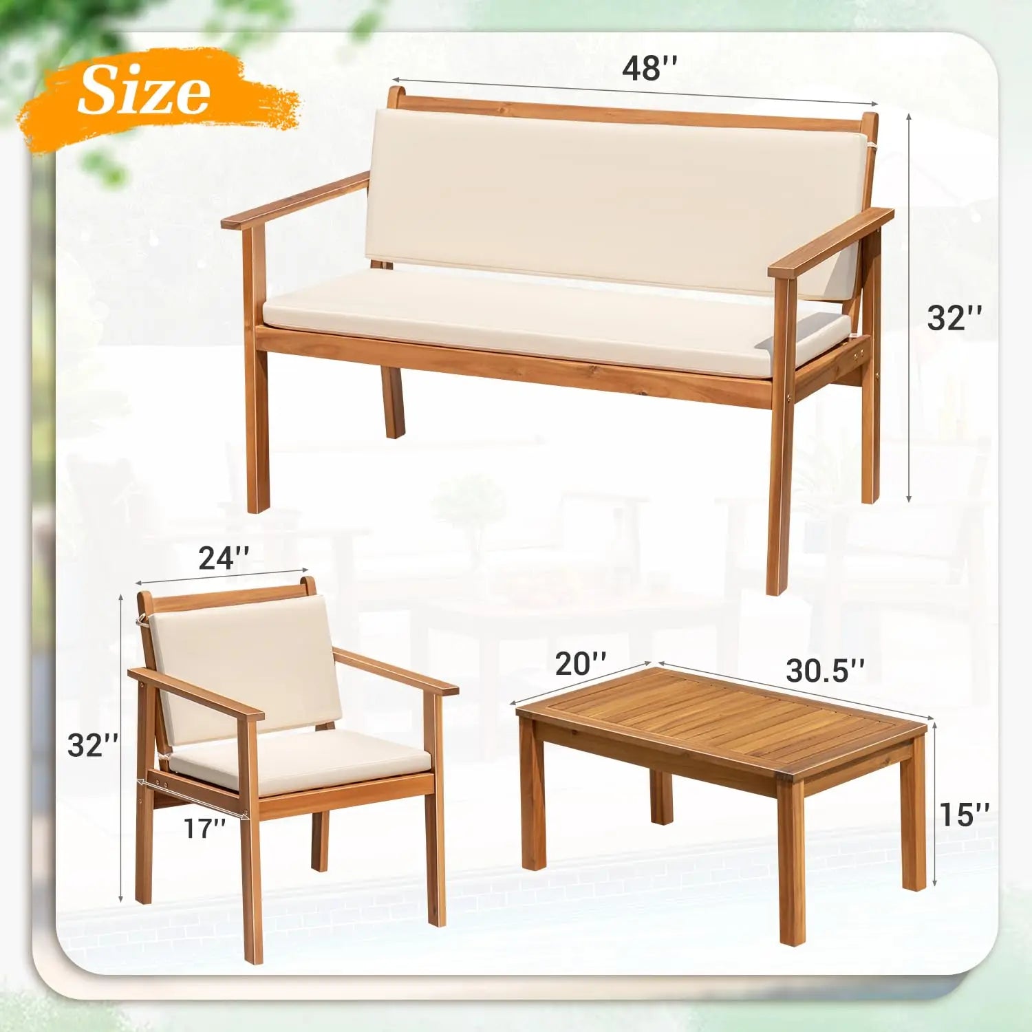 4 Piece Patio Set w/ Loveseat and Coffee Table