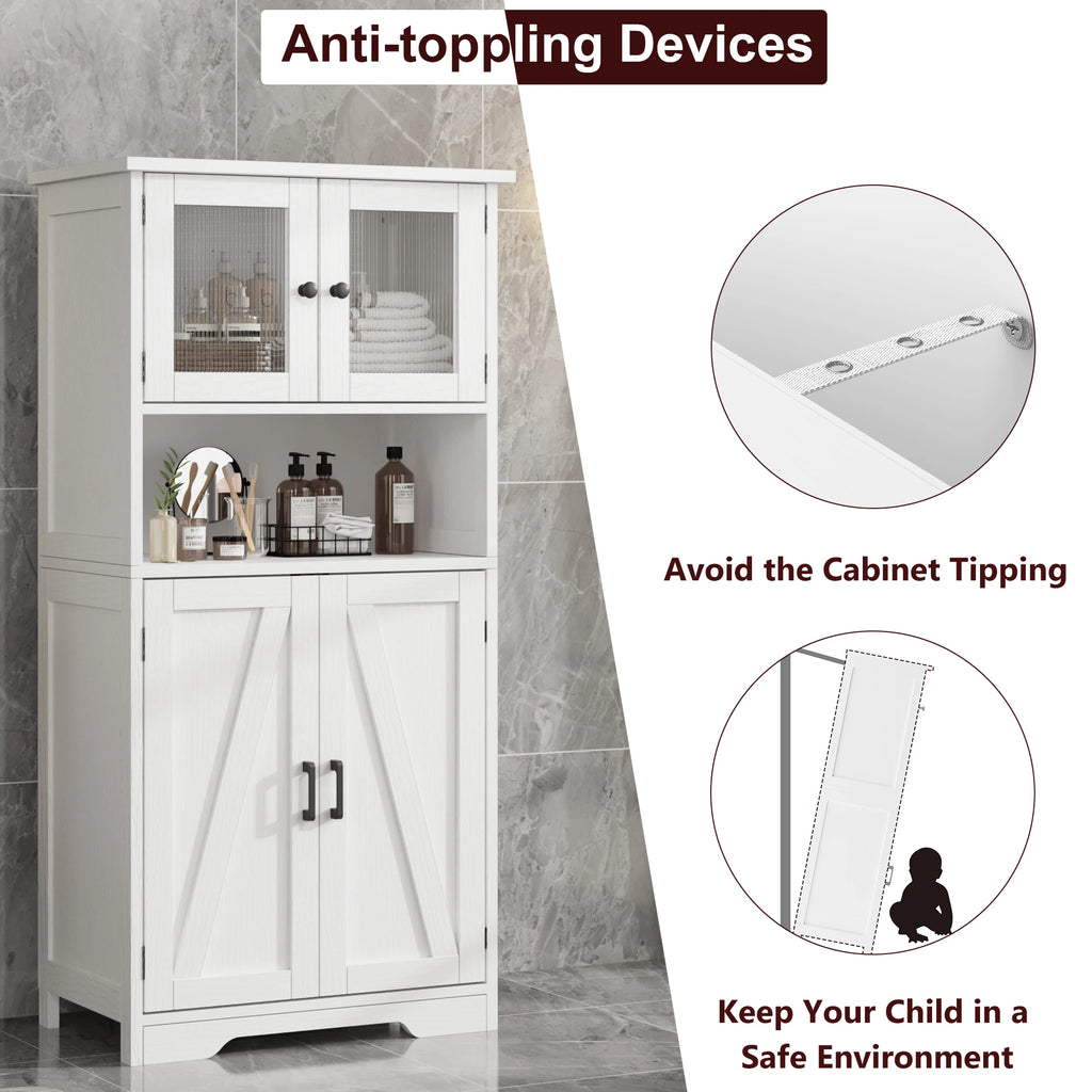 Free Standing Cabinet with 4 Doors and Open Space