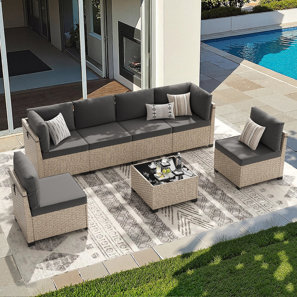 7-Piece Patio Set  All-Weather Outdoor/Tempered Glass.
