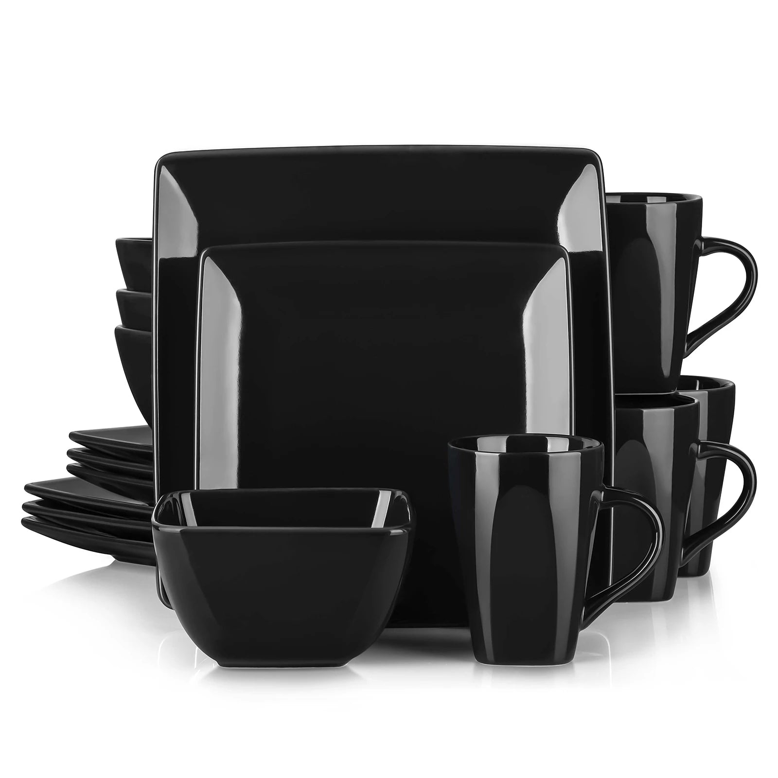 16/32/48-Pc. Black Porcelain Square Dinnerware Set