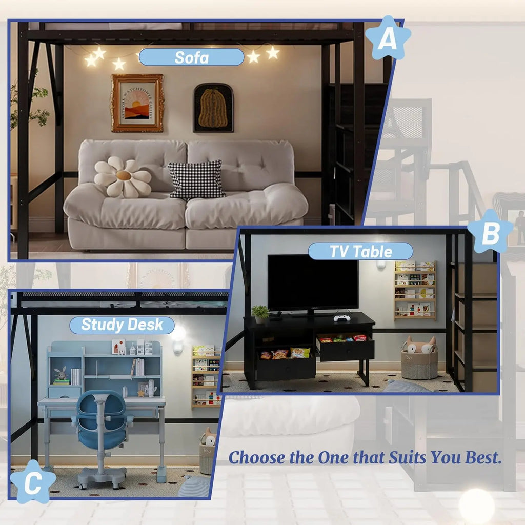 Queen Size Loft Bed with Stairs & Storage