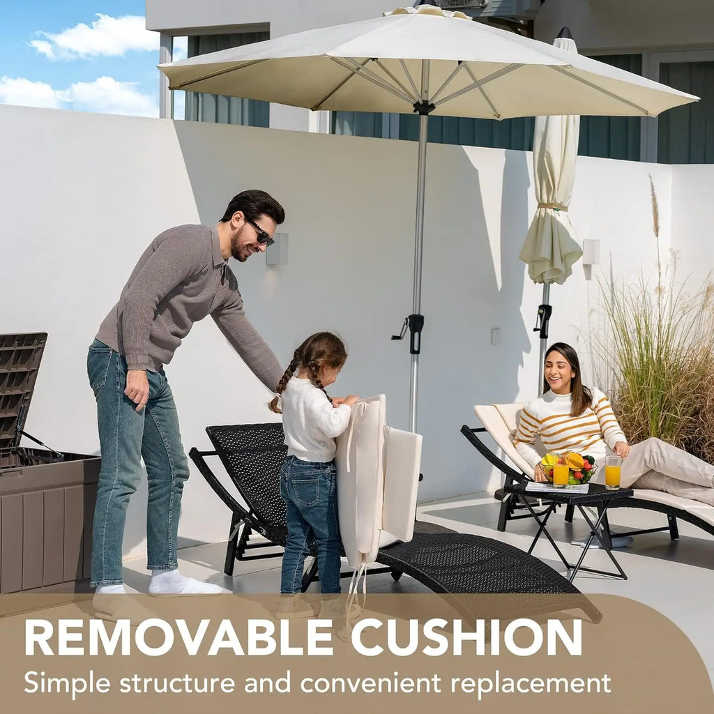 Chaise Lounge Set Folding Table 3pcs