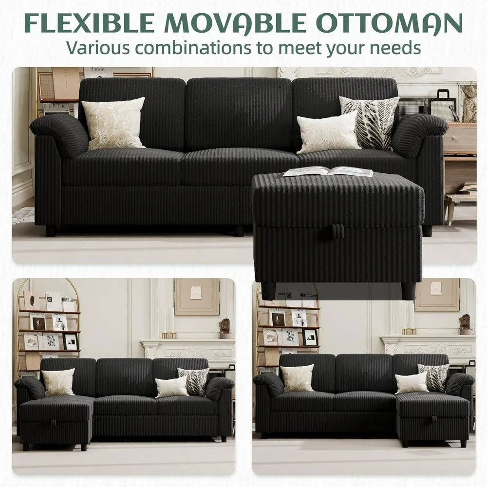 79" L Shaped 3 Seat Convertible Sofa