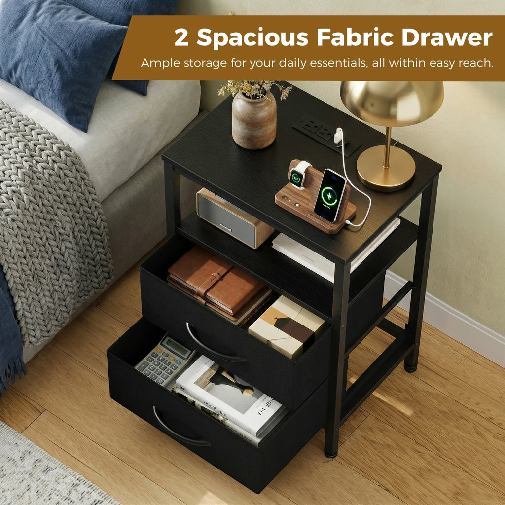 Fabric Drawer Night Stand with Open Shelf