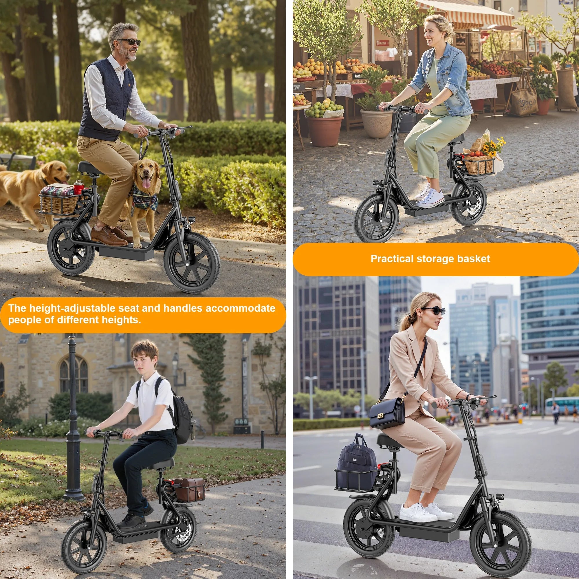 14‘’ Electric Scooter with Seat/Basket