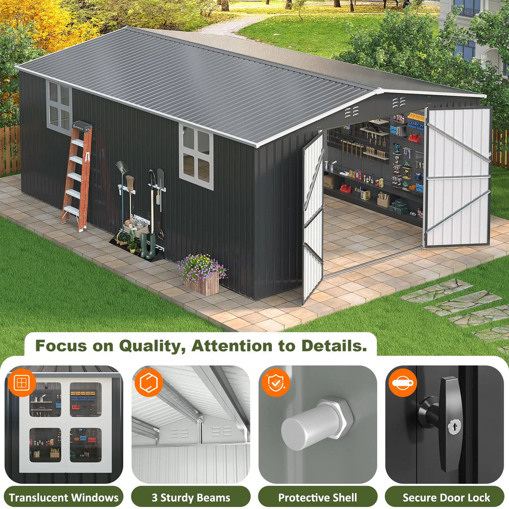 10x10~12x18FT Outdoor Metal Storage Shed