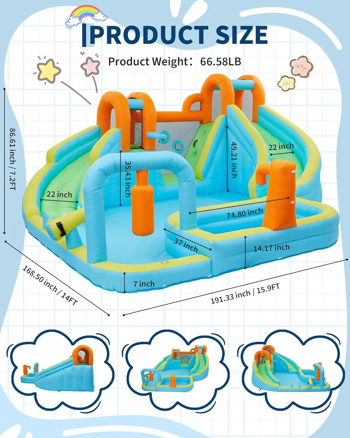 10-in-1 Inflatable Bounce House with Slide & Air Blower, Kids Indoor Outdoor Jump Bouncer Playset for Backyard Birthday Parties