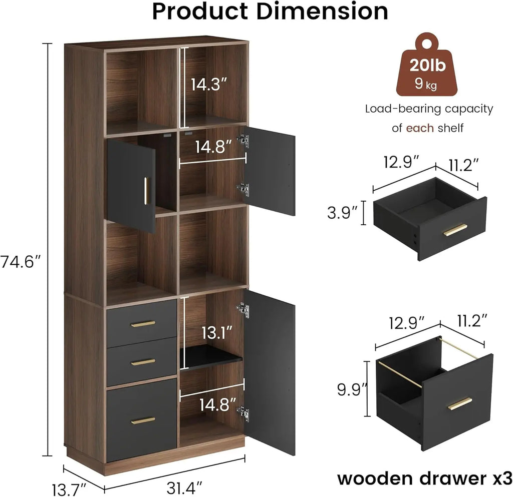 Bookcase with 3 Drawers & Doors